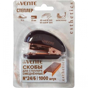 Степлер 24/6, 26/6 (15л) deVENTE Esthetics МИНИ, пластиковый, в карт. кор., бургунди арт.4142521