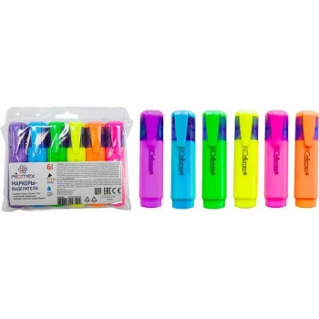 Маркеры-выделители набор 6 шт Attomex (1-5 мм), плоский корпус, скошенный наконечник арт.5045407