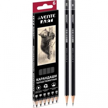 Карандаши набор 06 шт deVENTE Art ч/гр., 2М-2Т шестигр., заточ, карт.кор. арт.5030202
