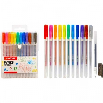 Ручки гелевые 12 цв. набор, deVENTE Hit Glitter, 1,0 мм, с блестками, пласт.блист арт.5051377