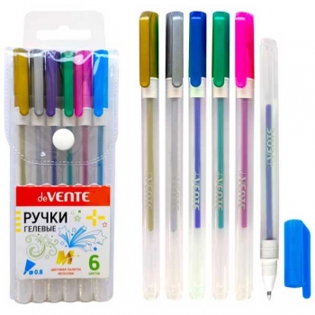 Ручки гелевые 06 цв. набор, deVENTE Hit Metallic, 0,8 мм, в пласт.блист  арт.5051378