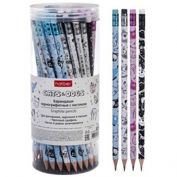 Карандаш Hatber HB ч/гр. с ластиком Кошки и Собаки, круглый корпус, ассорти арт.BL_093380
