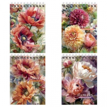 Блокнот А6 80л на гребне BG Цветы для настроения в клетку арт.Б6гр80 62552