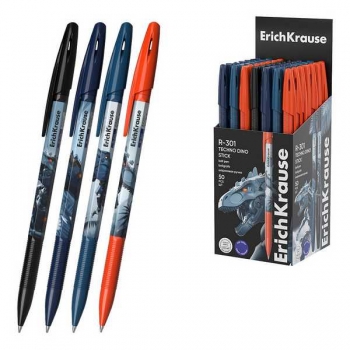 Ручка шариковая ErichKrause R-301 Techno Dino, 0.7мм, синяя арт.65178