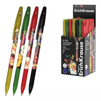 Ручка шариковая ErichKrause R-301 Folk Motives StickGrip, 0.7мм, синяя арт.65066