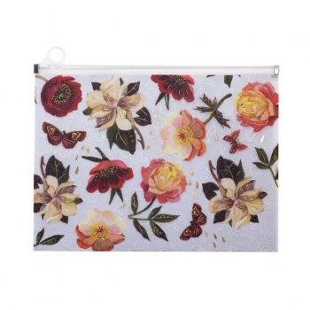 Папка на молнии А4  Bruno Visconti (330х245х30 мм),FLORA.ПИОНЫ, 180мкм, полупрозр., с рисунком  арт.14-037/12