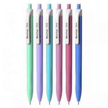 Ручка шариковая автоматическая Berlingo Glow, 0,7мм, синяя, грип, корпус ассорти арт.CBm_70520