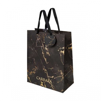 Пакет подарочный 26х32,4х13см бумажный Bruno Visconti CARRARA.BLACK,210 г/м2,фольгир.,матовая ламинация арт.2-852/12