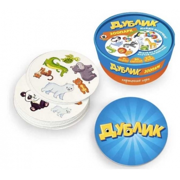 Игра настольная    Русский стиль Дублик.Зоопарк, 30 карточек, круглая картонная коробка, 4+  арт.02489