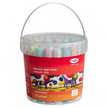 Мелки цветные асфальтовые 21шт./7цв. Гамма Мультики, квадратные, пластиковое ведро  арт.1704195