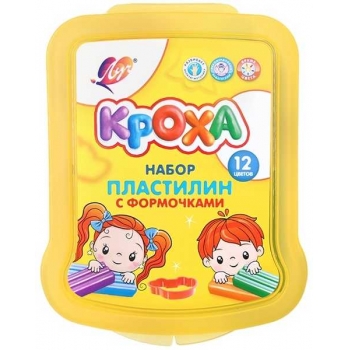 Пластилин Кроха 12 цветов, 180г, со ст., мягкий (восковой) в контейнере, с формочками арт.35C 2312-08