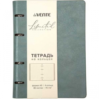Тетрадь А5 80л на кольцах deVENTE Eco Leather, сменный блок, гибкая обл. слим из иск.кожи, мятно-зеленая арт.2057539