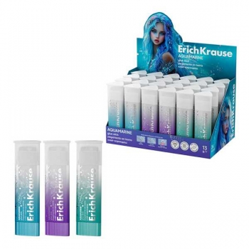 Клей-карандаш ErichKrause Prism Aquamarine 13г. ассорти, повышенной прозрачности, в карт. дисплее арт.65006