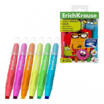 Мелки гелевые EK Jolly Friends Neon 06цв, в ПЭТ-боксе с европодвесом арт.65540