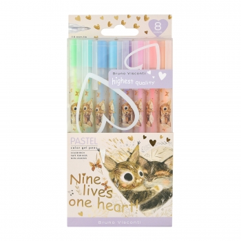 НАБОР ГЕЛЕВЫХ РУЧЕК PASTELS.КОТИКИ.СЧАСТЬЕ,  0.8 мм, 8  цветов арт.20-0371