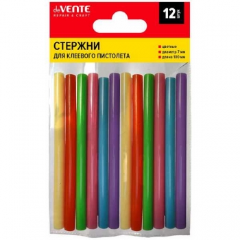 Клеевые стержни deVENTE 7 мм, ЦВЕТНЫЕ, длина 100 мм (12 шт в упаковке) арт.4181506