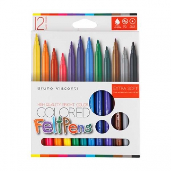 Фломастеры Bruno Visconti  12цв BRIGHT COLORS,  в картонной уп.  арт.32-0074