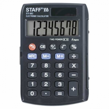 Калькулятор STAFF STF-883 8 разр., 95х62мм (карманный), двойное питание, черный арт.250196